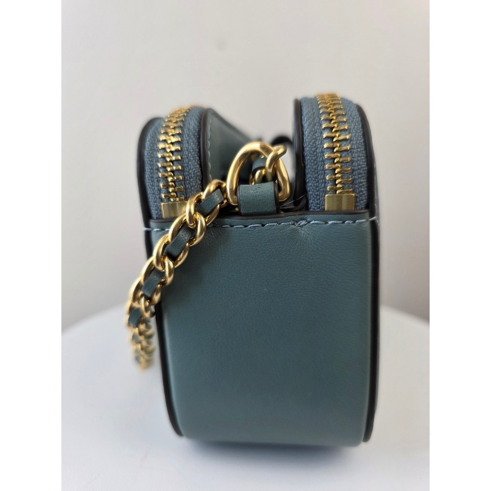 Tory Burch Fleming Soft Double-Zip Mini Bag Blue Grey Quilted Leather Crossbody - Picture 5 of 13